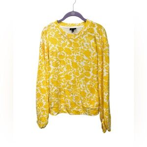 Who What Wear Yellow Floral Balloon Sleeved Top with Pockets